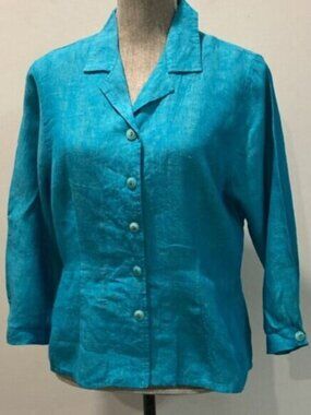 Flax Linen Long Sleeve Jacket Blue top